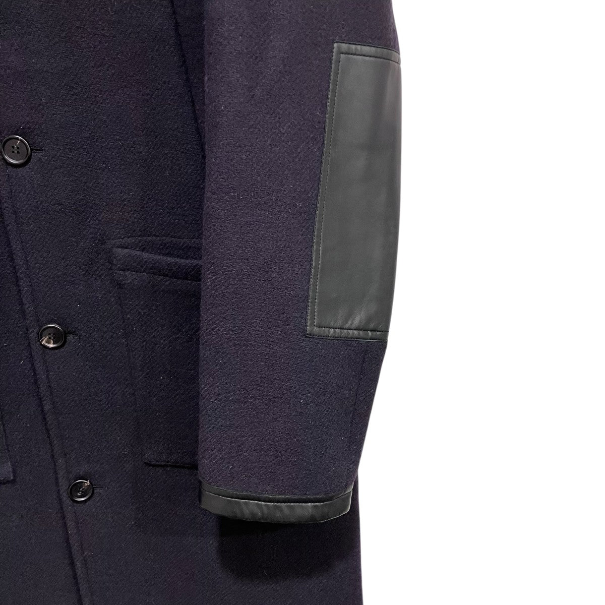 PRADA 23AWフロントボタン ウール×レザー マキシコートSGC374 古着・中古-4枚目のアイテム画像