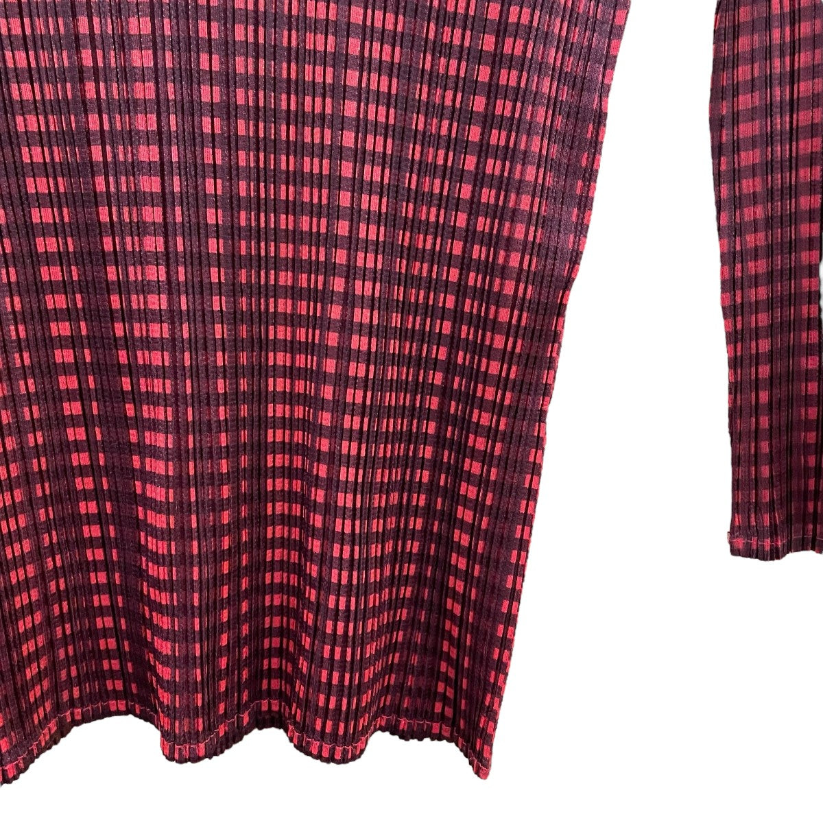 プリーツプリーズ PLEATS PLEASE 長袖ブラウス PP64-JK904 レッド×ブラウン サイズ：F PLEATS PLEASE(プリーツプリーズ) 長袖ブラウスPP64-JK904 PP64
