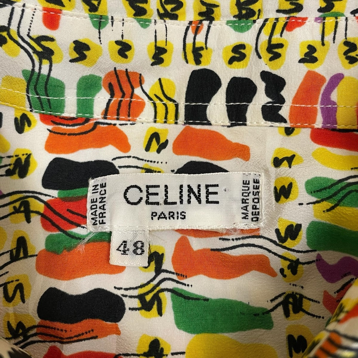 Ab10 【極美品】CELINE セリーヌ デッドストック 80’s 長袖フローラルプリントシャツ Button-Down Shirt in Bright Yellow 36サイズ イエロー コットン100％ レディース 女性用ta1 CELINE(セリーヌ) フランス製長袖シャツ マルチカラー サイズ 48
