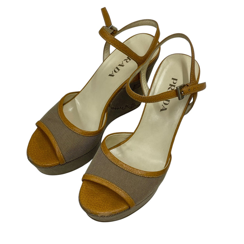 美品 プラダ PRADA 現行青タグ スエードレザー オープントゥ ウェッジ  