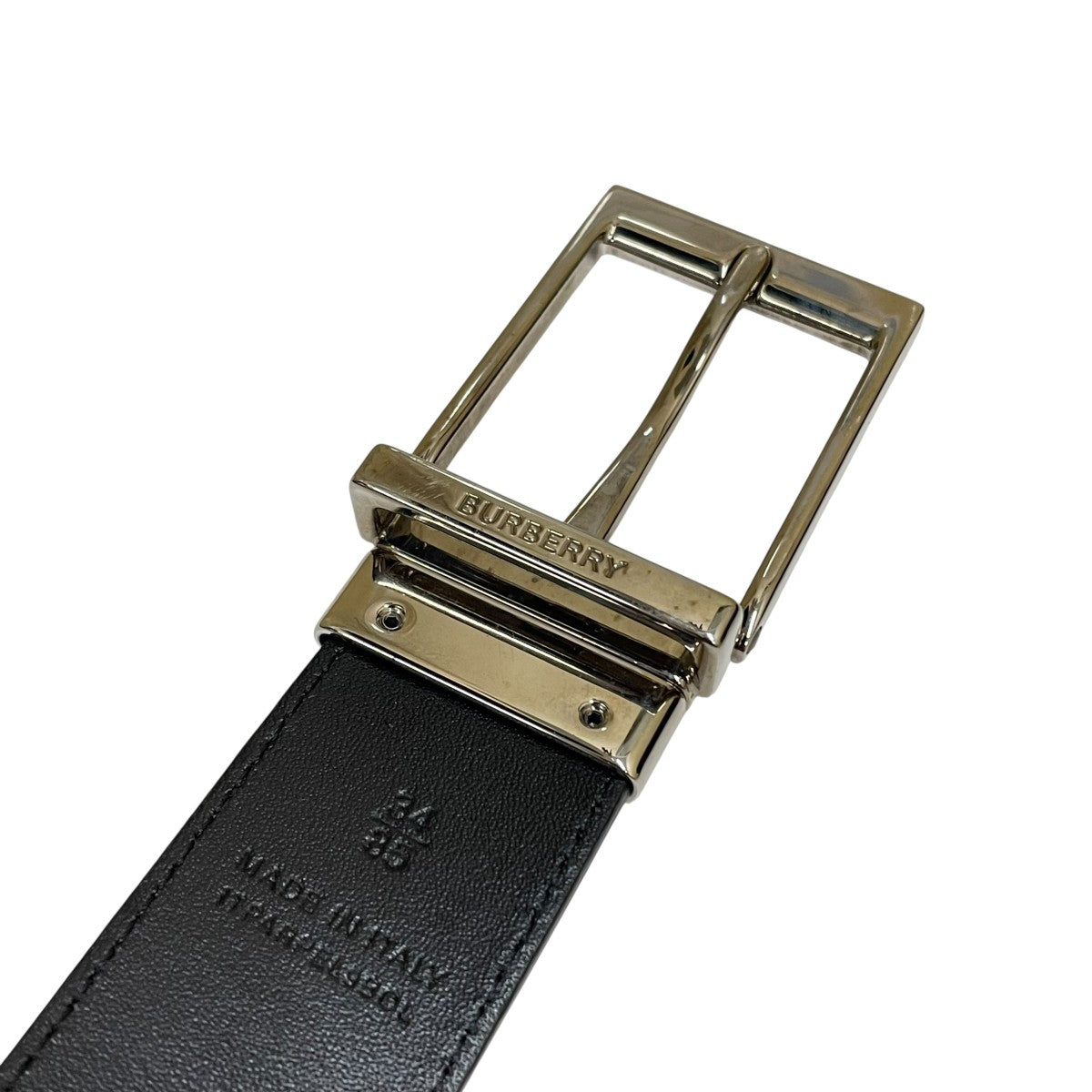 BURBERRY ブラックレザー ベルト 34/85 Burberry Reversible Plaque London Check Leather Belt 34 US