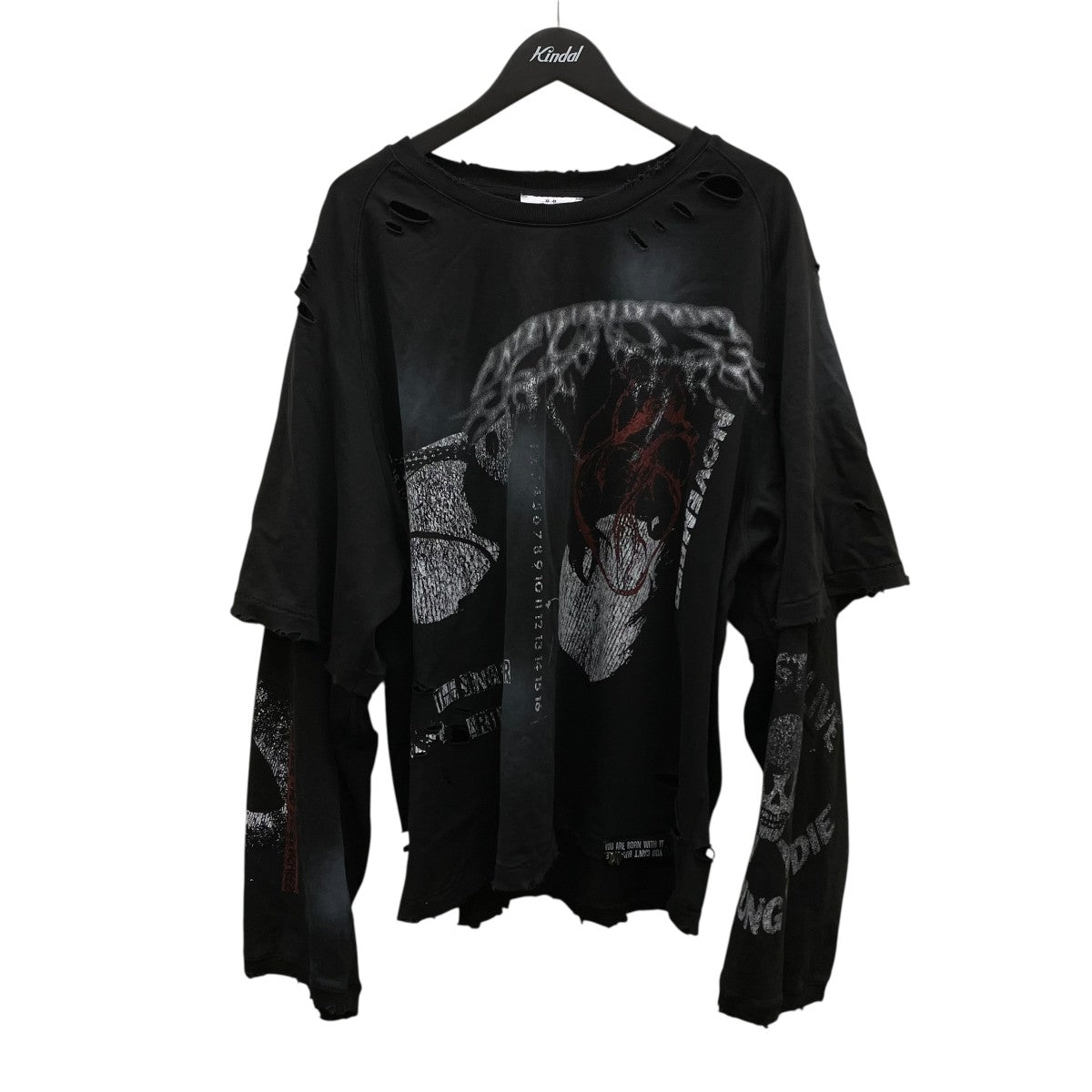 SKELETON BROKEN HOLE T-SHIRTダメージ加工ロングスリーブカットソー