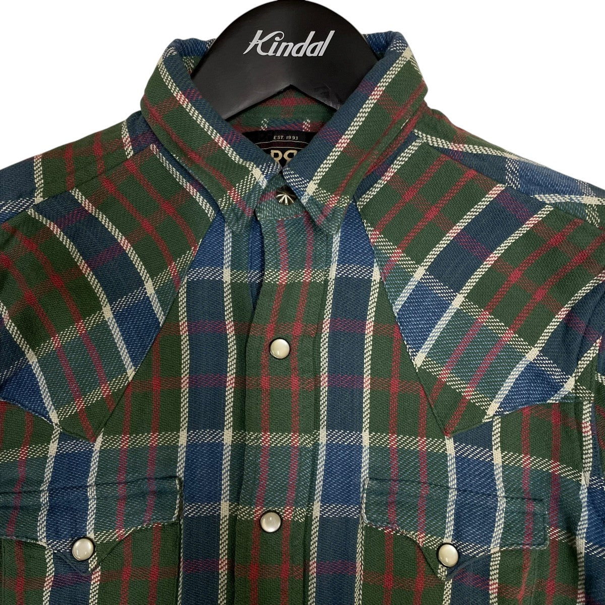 ガラスボタン長袖チェックシャツ65978