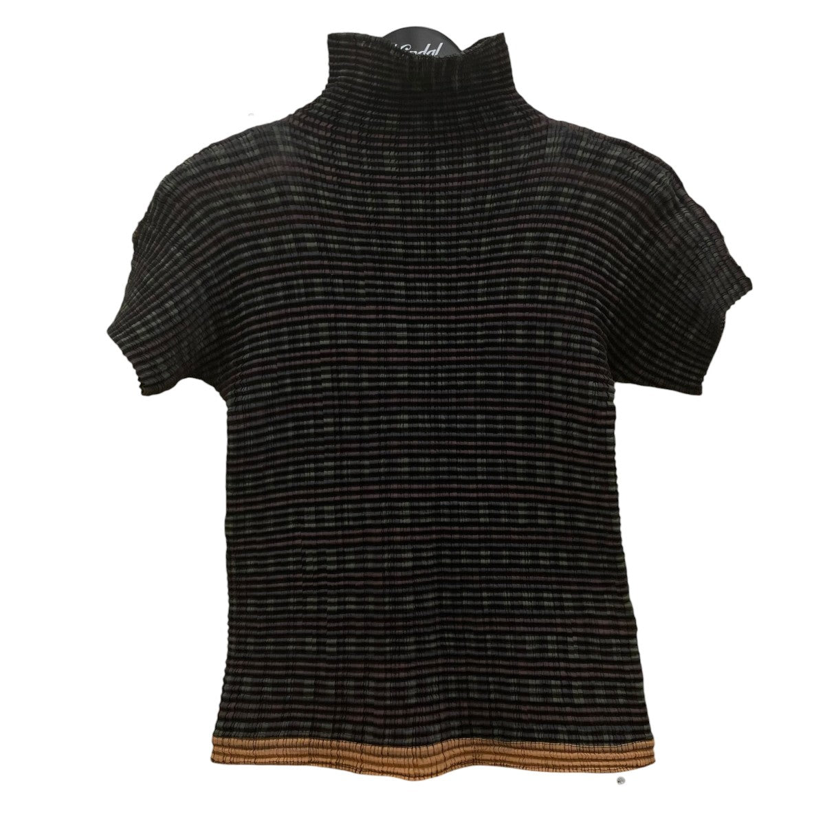 ISSEY MIYAKE ボトルネックチェック柄 プリーツ ハイネック 半袖トップスIM94FT905 古着・中古-1枚目のアイテム画像