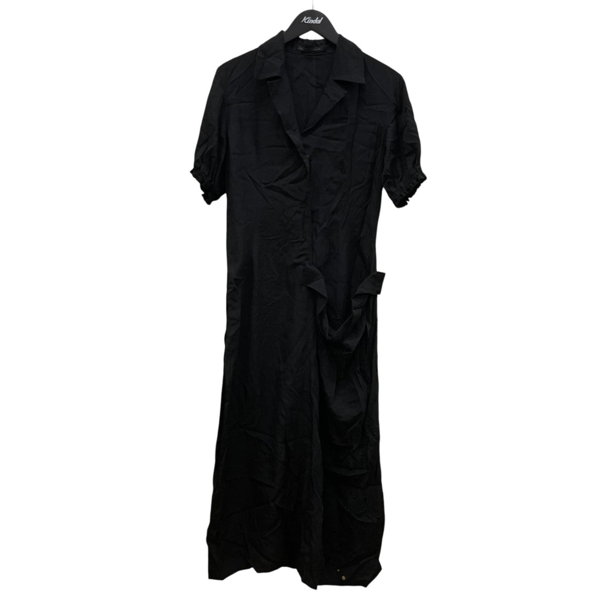 Y’s CUPRO DUNGAREE BALLER LACE LEFT SIDE GATHERED DRESSオープンカラーシャツワンピース 半袖ワンピースYP-D04-205 古着・中古-1枚目のアイテム画像