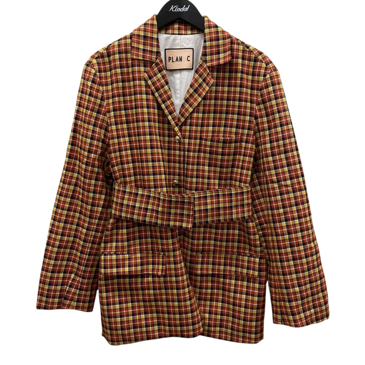 Plan C(プランシー) チェックテーラードジャケット イエロー×ネイビー