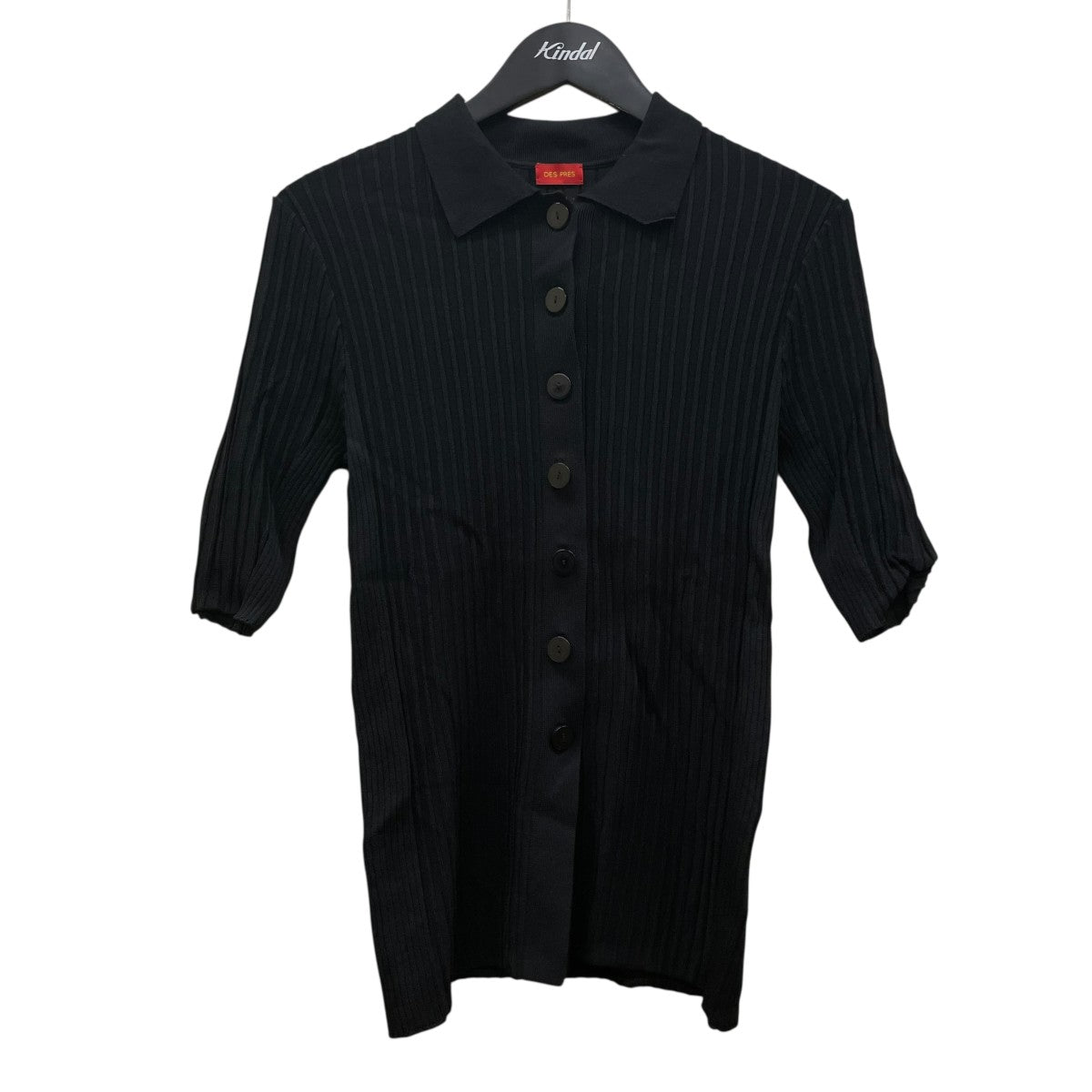 襟付きリブニットカーディガン ポロニット フロントボタン半袖ニット22-02-02-02304