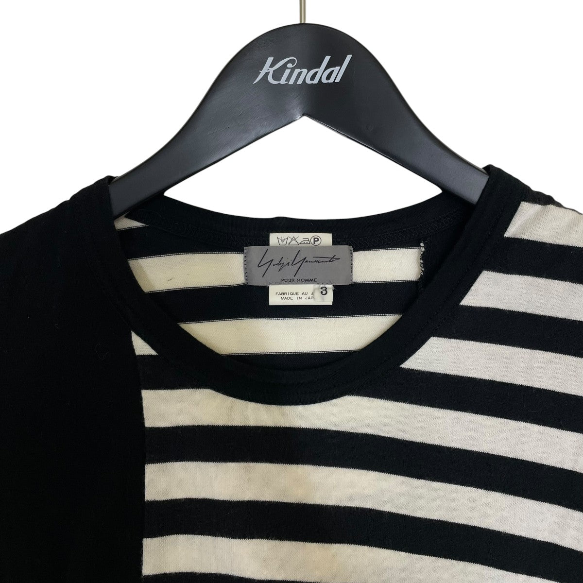 YOHJI YAMAMOTO 切替 アシンメトリー ボーダーTシャツ 半袖Tシャツ コットンTシャツHJ T65 859 古着・中古-3枚目のアイテム画像