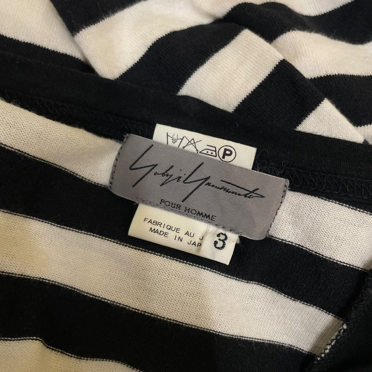YOHJI YAMAMOTO 切替 アシンメトリー ボーダーTシャツ 半袖Tシャツ コットンTシャツHJ T65 859 古着・中古-5枚目のアイテム画像