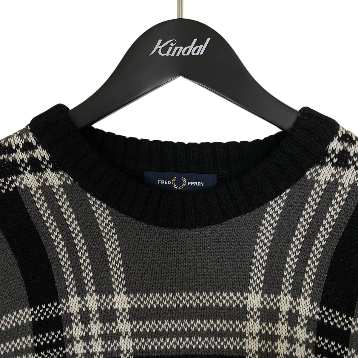 Tarttan Panel Sweaterロゴ刺繍付き タータンチェック柄 ウール ニット セーターK4569