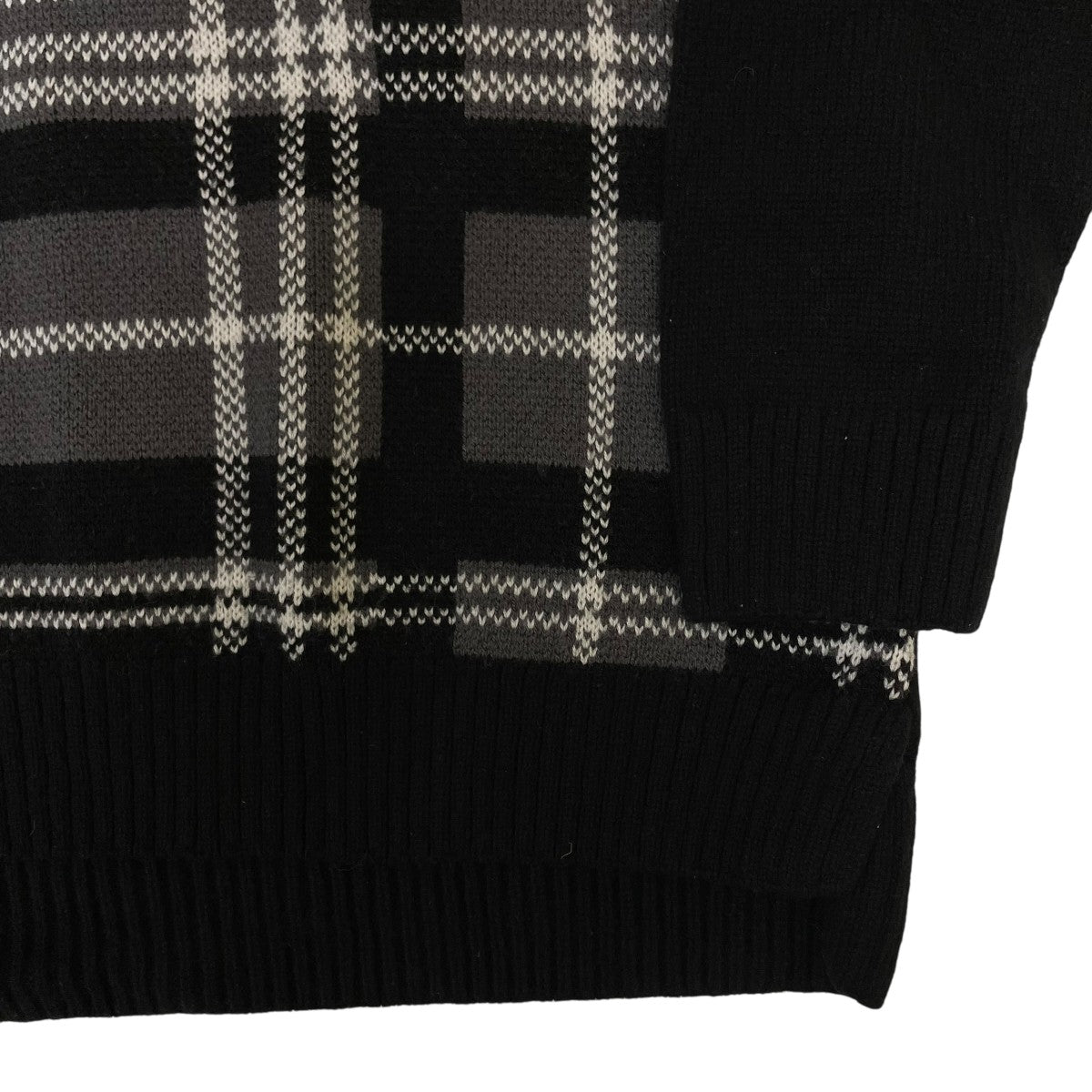 Tarttan Panel Sweaterロゴ刺繍付き タータンチェック柄 ウール ニット セーターK4569