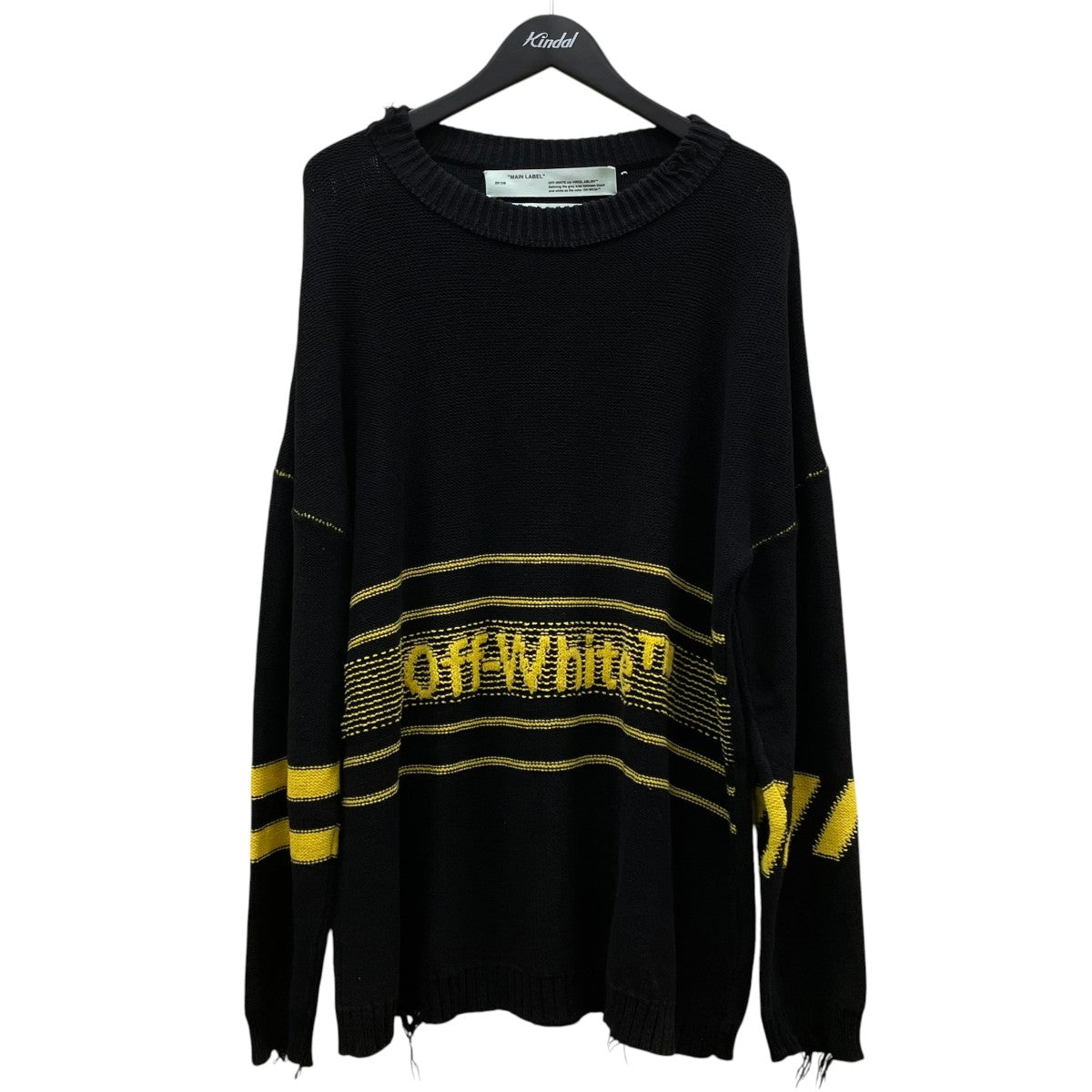 19SSCOTTON OW SWEATER ダメージ加工ロゴニットセーターディストレスト加工 ジャガード ニットOMHE016S19C16021