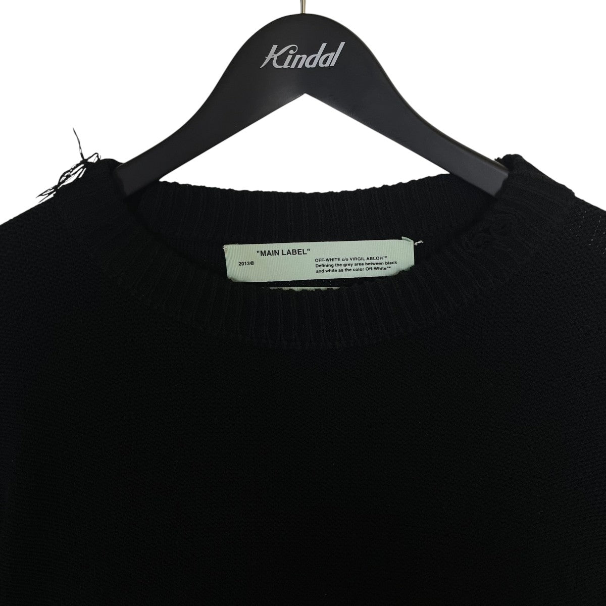 19SSCOTTON OW SWEATER ダメージ加工ロゴニットセーターディストレスト加工 ジャガード ニットOMHE016S19C16021