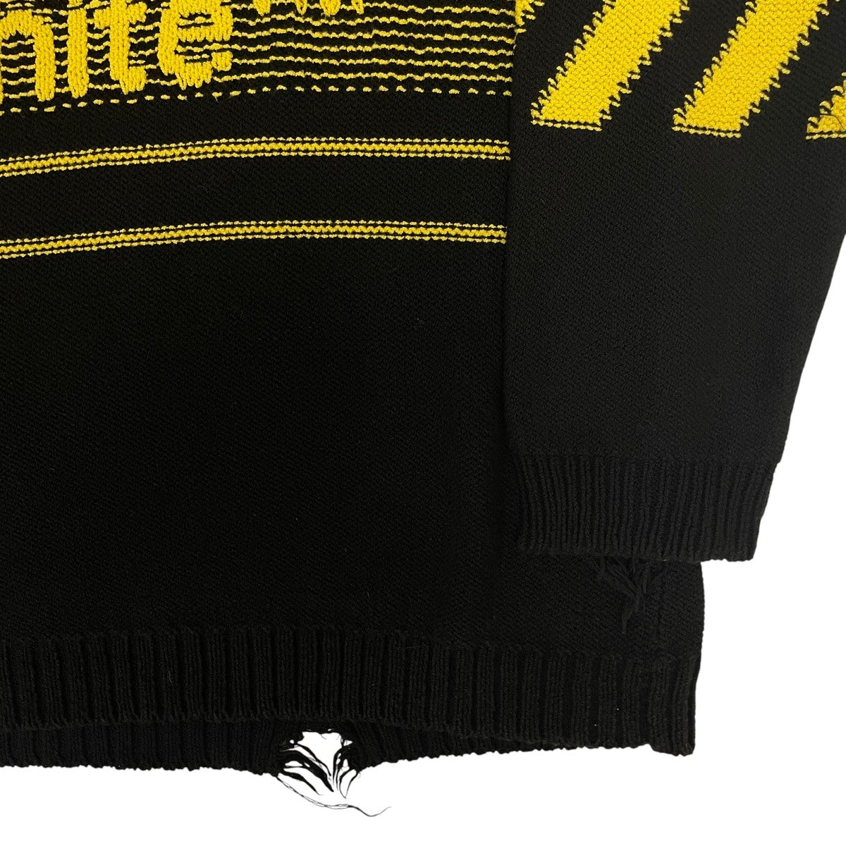 19SSCOTTON OW SWEATER ダメージ加工ロゴニットセーターディストレスト加工 ジャガード ニットOMHE016S19C16021