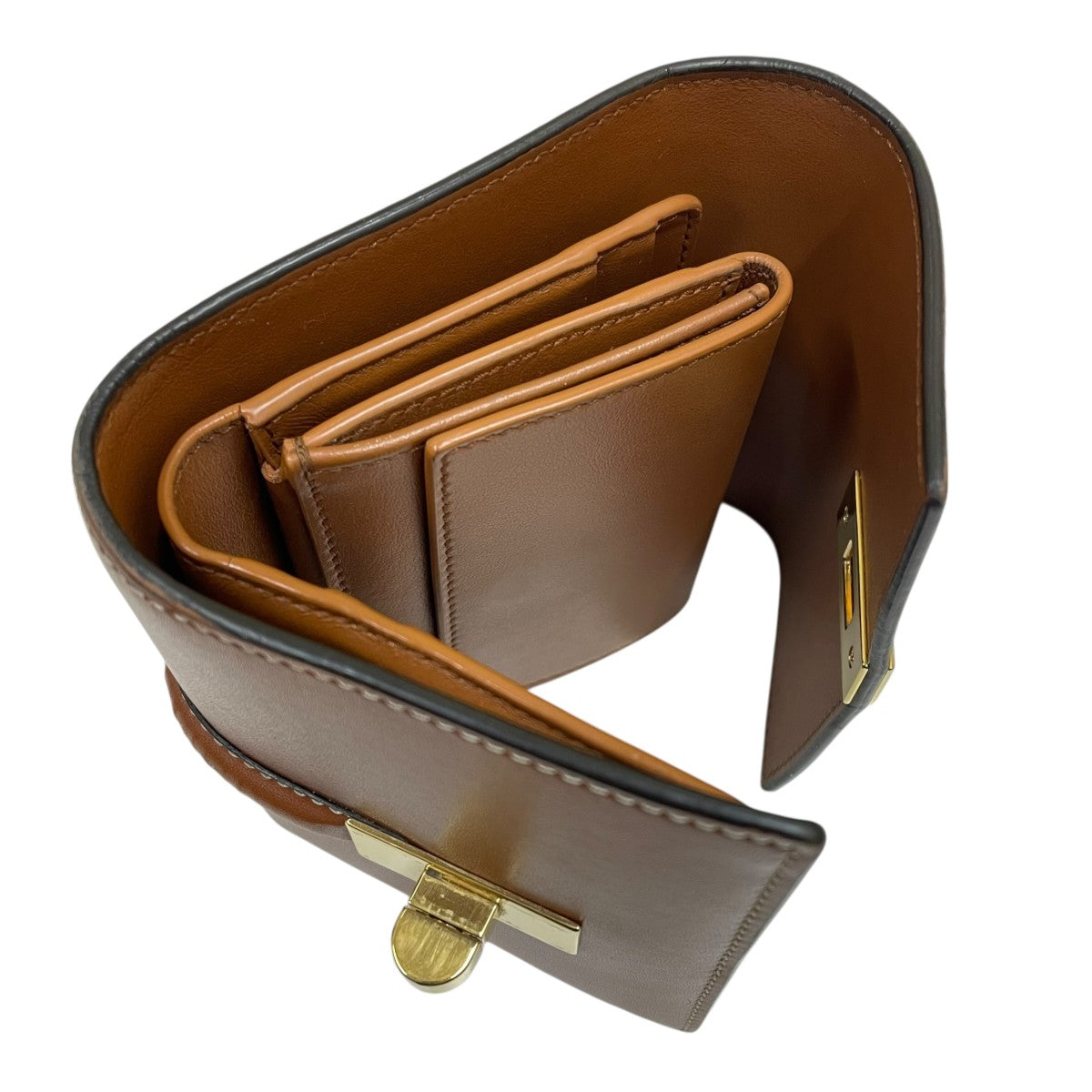 スモール トリフォールドウォレット 16ゴールド ターンロック金具 3つ折り財布