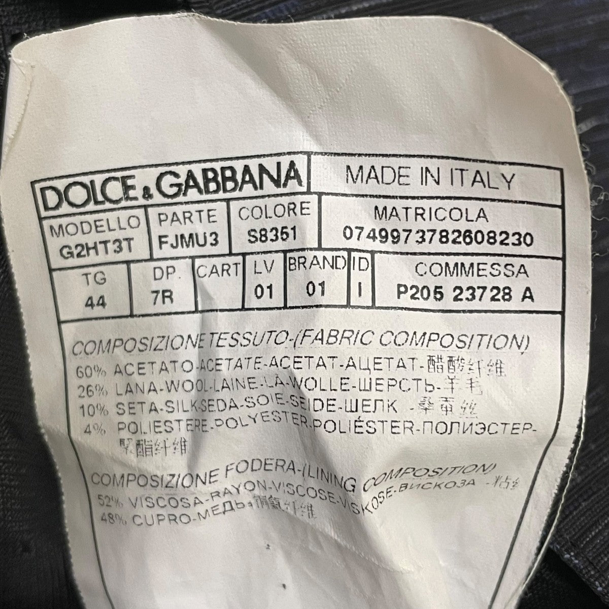 DOLCE ＆ GABBANA テーラードジャケットG2HT3T 古着・中古-6枚目のアイテム画像