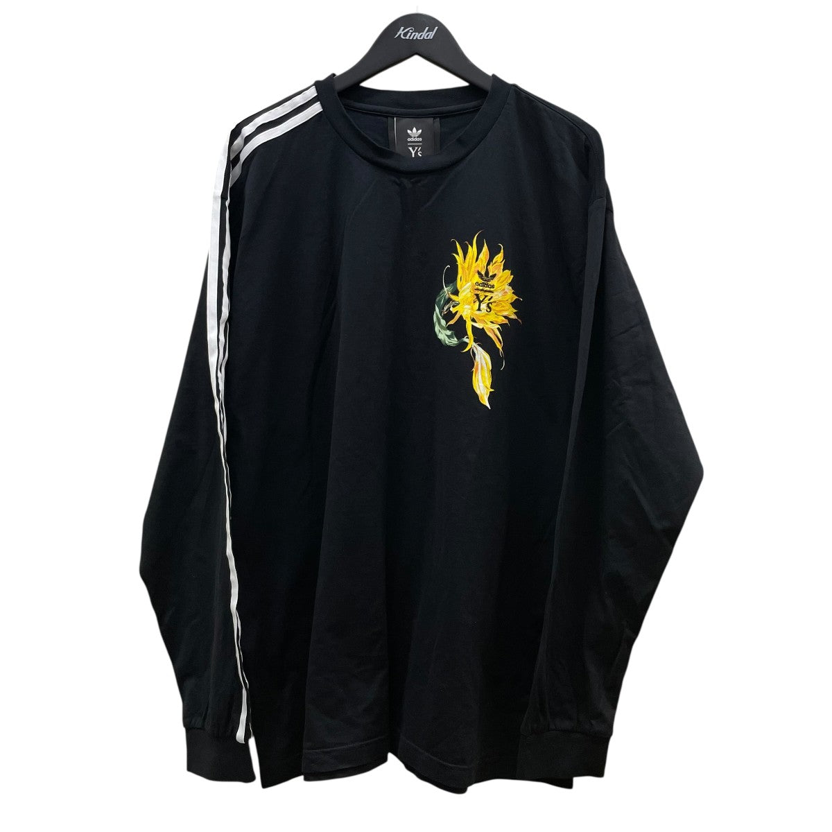 Y’s×adidas DOUBLE JERSEY MOCK NECK T-SHIRT花 プリント加工 長袖Tシャツ ロングスリーブカットソーIL4901 古着・中古-1枚目のアイテム画像