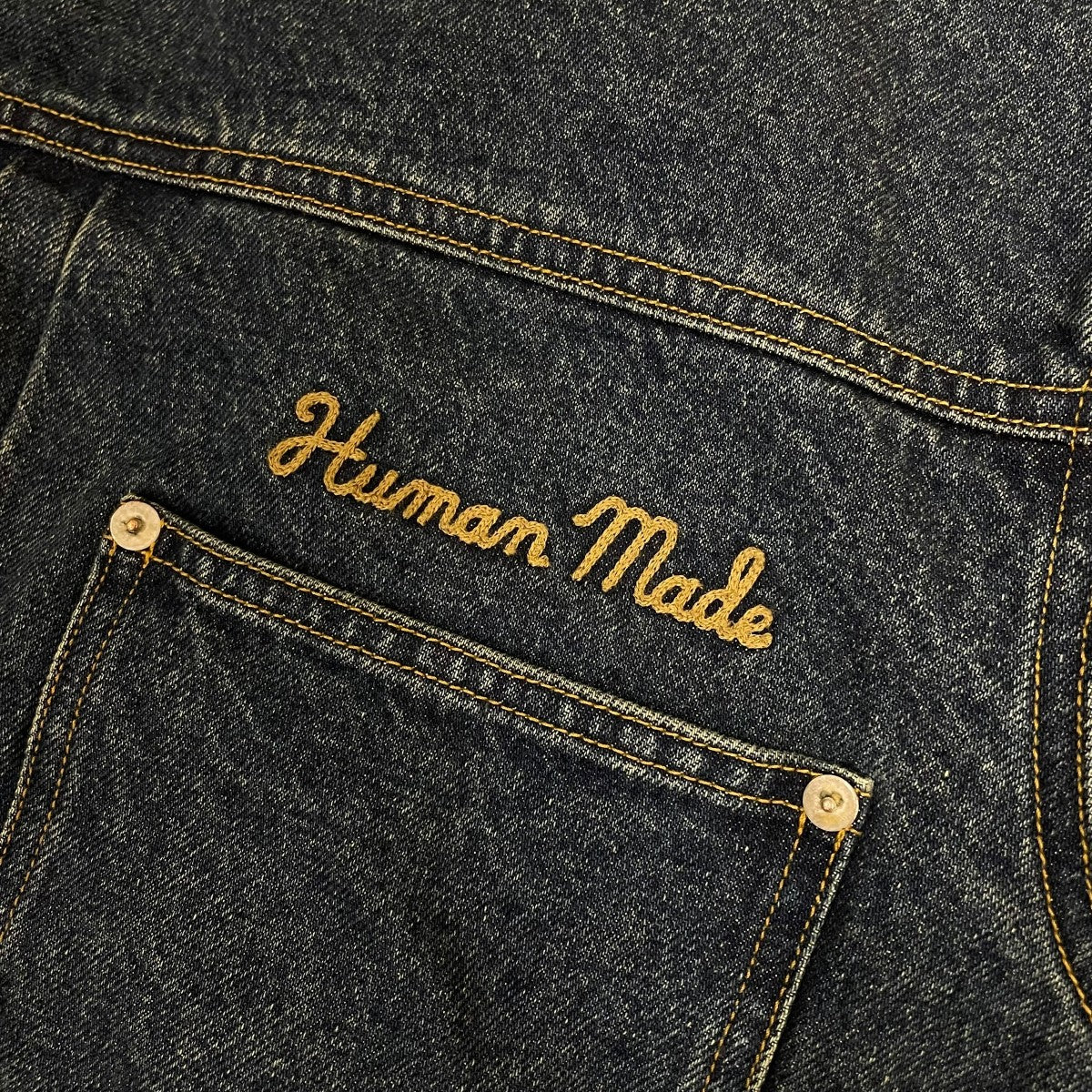 HUMAN MADE DENIM JACKETデニムジャケット チェーンステッチ ロゴ刺繍付き バックプリント コーデュロイ襟HM31JK018 古着・中古-7枚目のアイテム画像