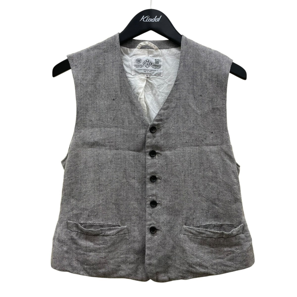 R＆D．M．Co-OLDMAN’S TAILOR リネン混 ヘリンボーン柄 ジレ ベスト 古着・中古-1枚目のアイテム画像