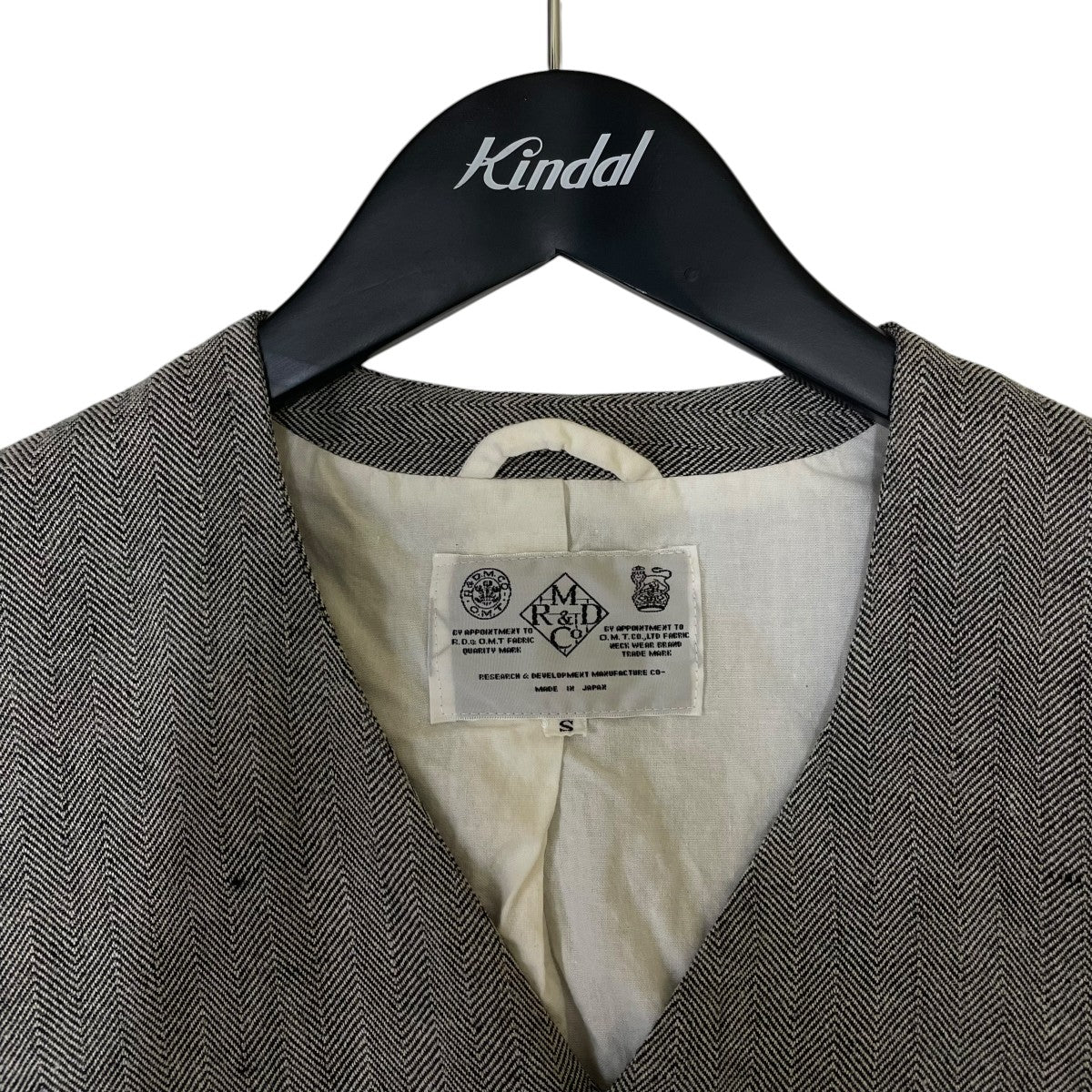 R＆D．M．Co-OLDMAN’S TAILOR リネン混 ヘリンボーン柄 ジレ ベスト 古着・中古-3枚目のアイテム画像