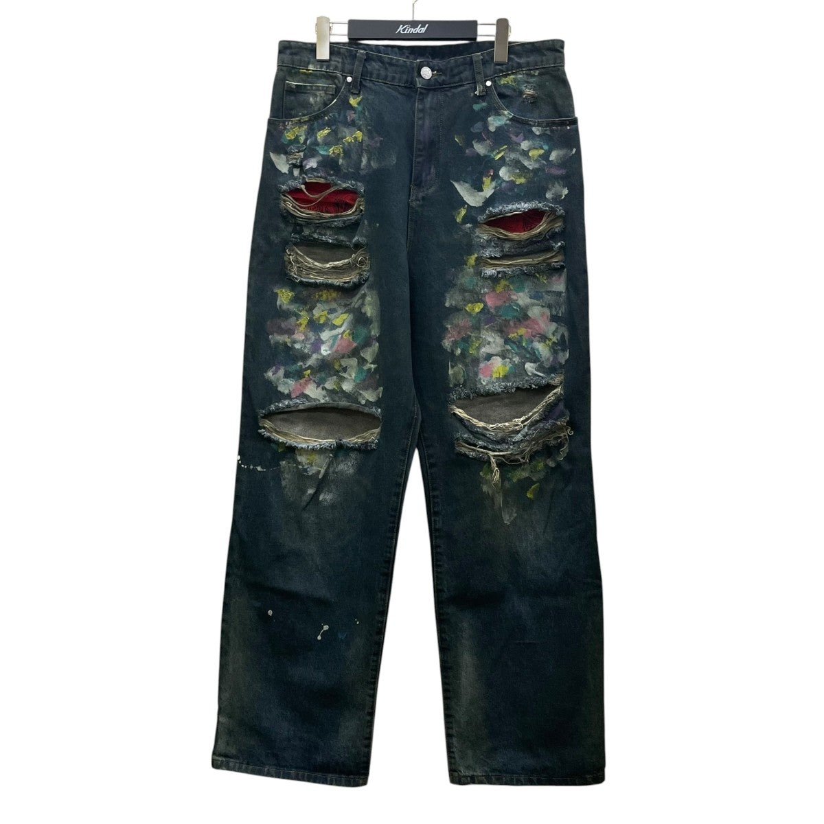 BASKETCASE Lax Baggy Denim Paint Splattersペイント ダメージ デニムパンツ ワイドパンツ バギーパンツ 古着・中古-1枚目のアイテム画像