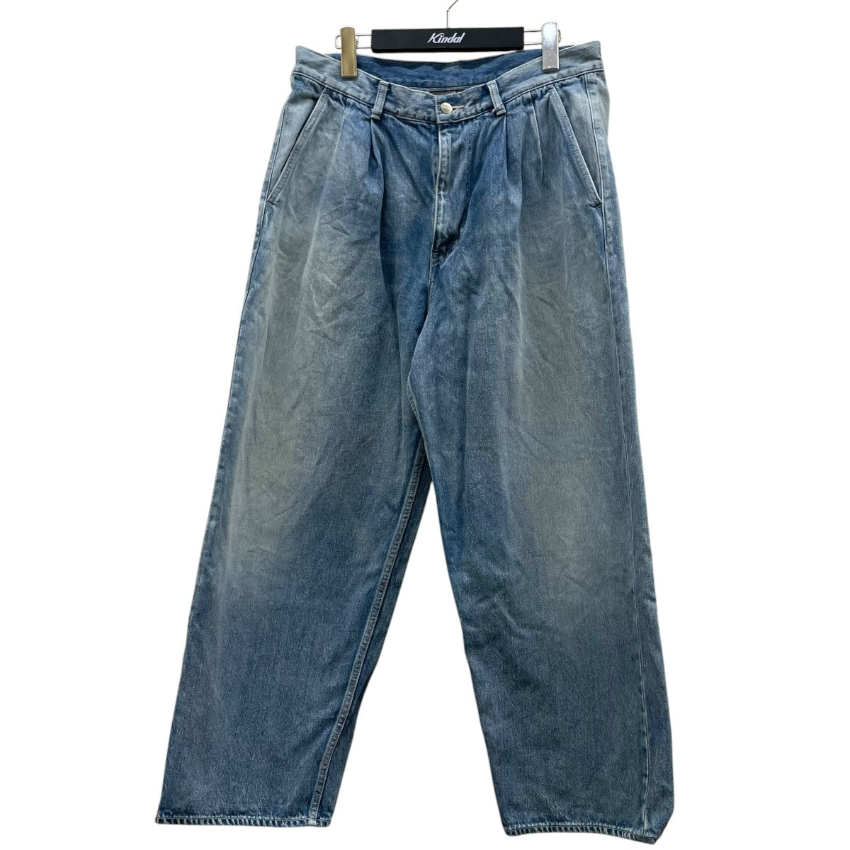 23SSSelvage Denim Two Tuck Pants セルビッジデニム ツータックパンツフェイド加工 ワイドテーパードシルエット デニムパンツGU231-40107LB