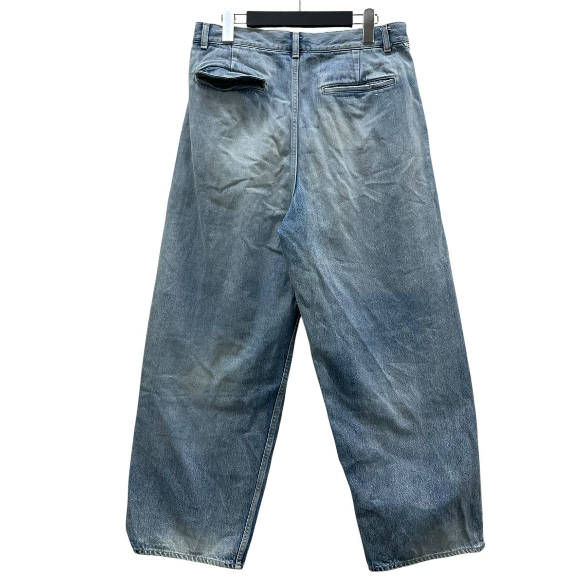 23SSSelvage Denim Two Tuck Pants セルビッジデニム ツータックパンツフェイド加工 ワイドテーパードシルエット デニムパンツGU231-40107LB