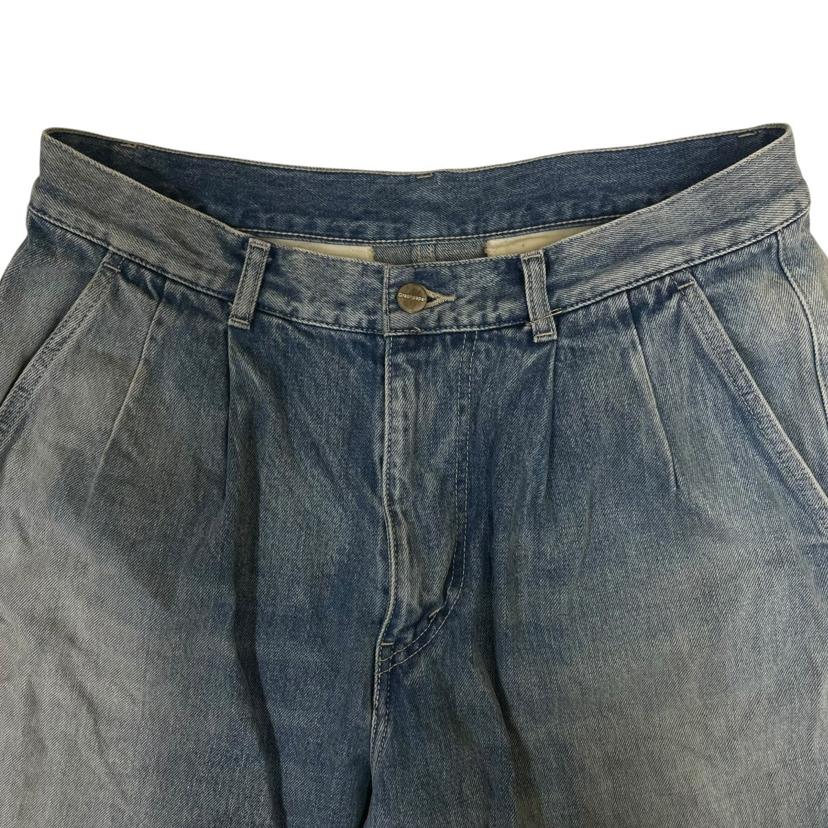 23SSSelvage Denim Two Tuck Pants セルビッジデニム ツータックパンツフェイド加工 ワイドテーパードシルエット デニムパンツGU231-40107LB