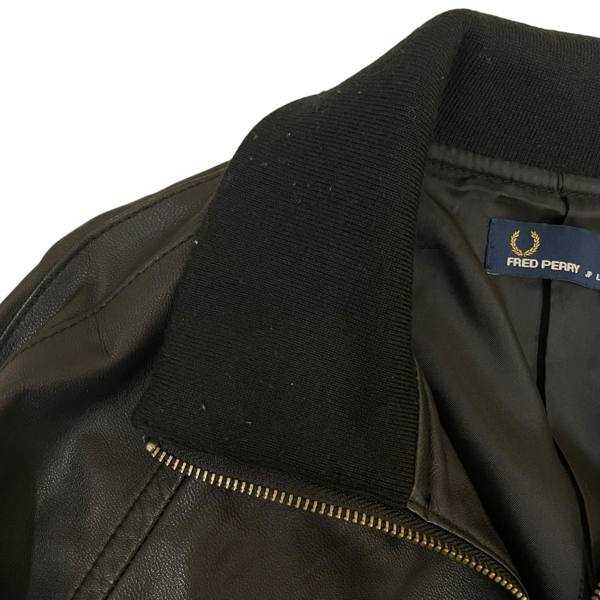 FRED PERRY Soho Neon - Leather Track Jacket ソーホーネオン レザートラックジャケットレザージャケットF2388 古着・中古-6枚目のアイテム画像