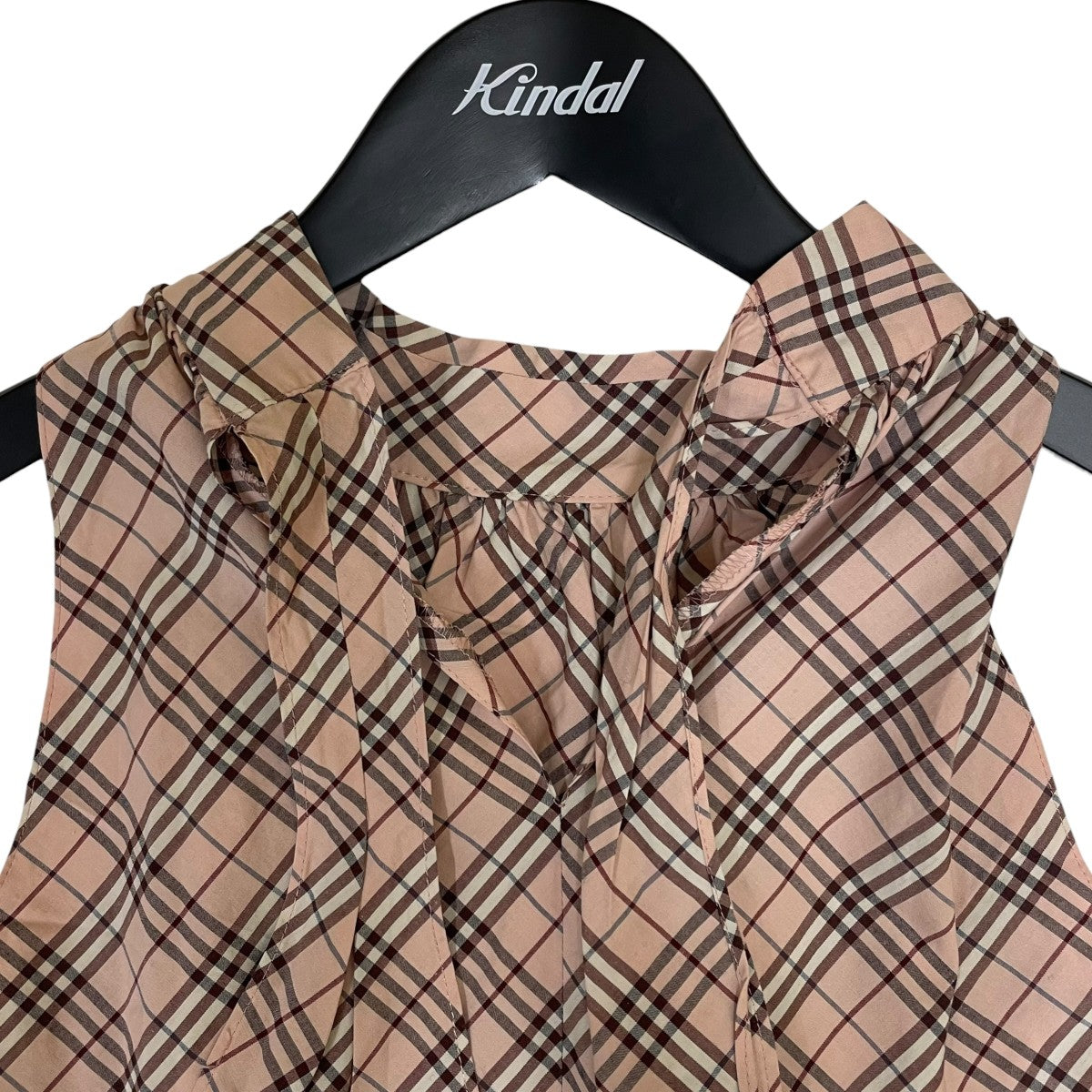BURBERRY BLUE LABEL ノバチェック ボウタイ リボン ノースリーブシャツ コットンシャツFE521 127 古着・中古-3枚目のアイテム画像
