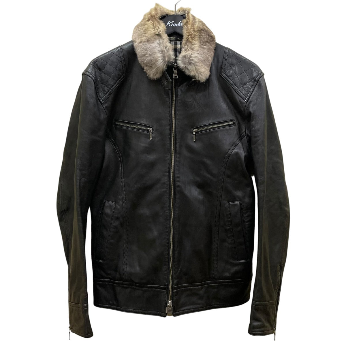 BURBERRY BLACK LABEL 00s ラビットファー付き 中綿 ラムレザー 2WAY仕様 シングルライダースジャケットBMP50-723-09 古着・中古-1枚目のアイテム画像