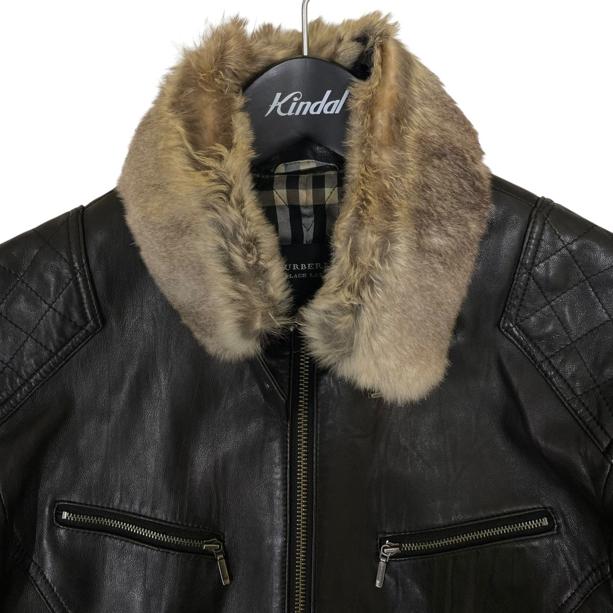 BURBERRY BLACK LABEL 00s ラビットファー付き 中綿 ラムレザー 2WAY仕様 シングルライダースジャケットBMP50-723-09 古着・中古-3枚目のアイテム画像