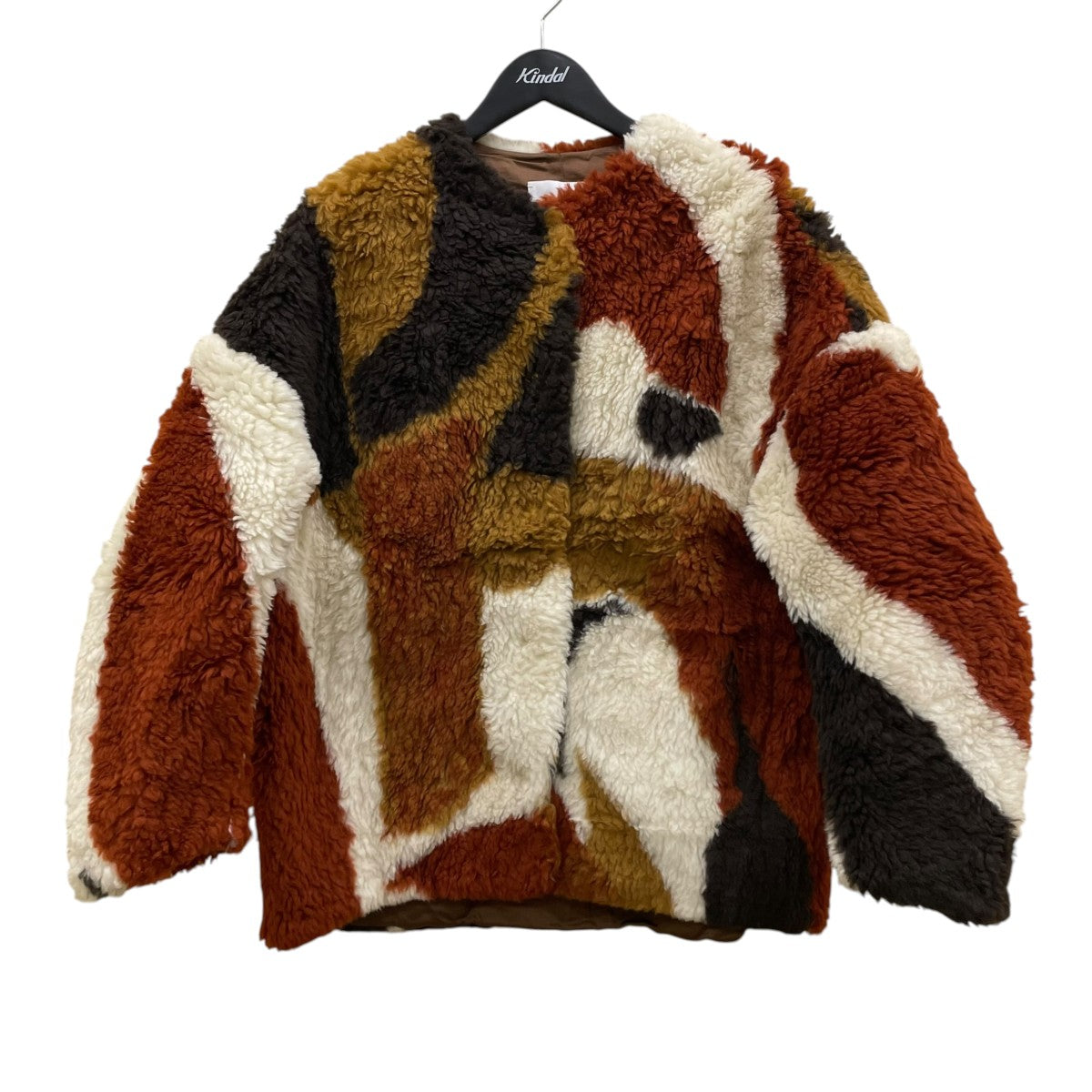 mame kurogouchi BRN SLV Fluffy Knit JacketノーカラーボアジャケットMM23FW CO002 古着・中古-1枚目のアイテム画像