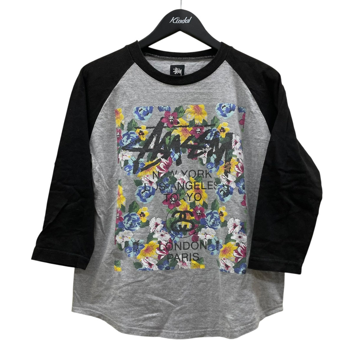 stussy 花 プリント ラグランスリーブ ロングスリーブカットソー 七分袖Tシャツ 古着・中古-1枚目のアイテム画像