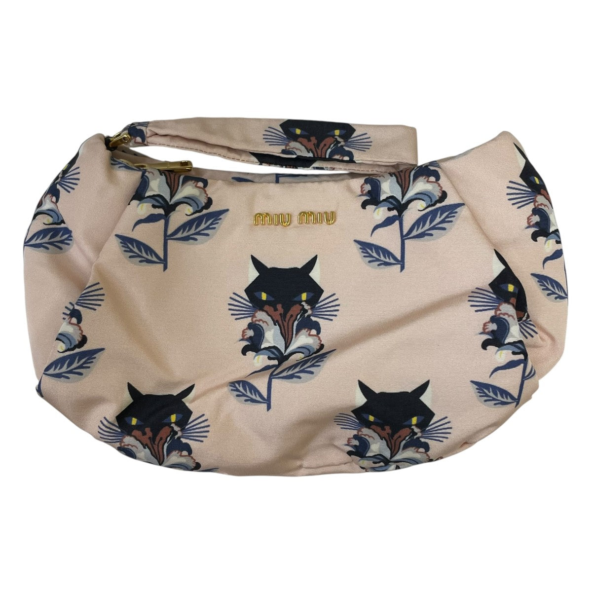 MIU MIU 猫 花 プリント リストレット付き ナイロンポーチ 古着・中古-1枚目のアイテム画像