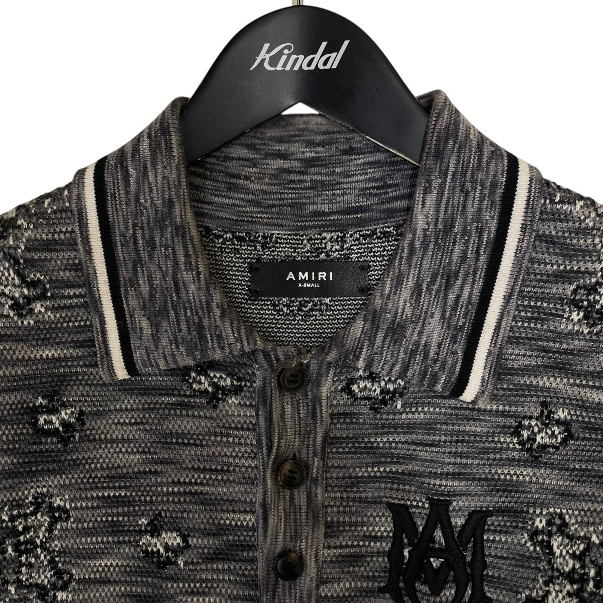 24AWGray Bandana Floral Polo総柄 コットン ニットポロシャツ