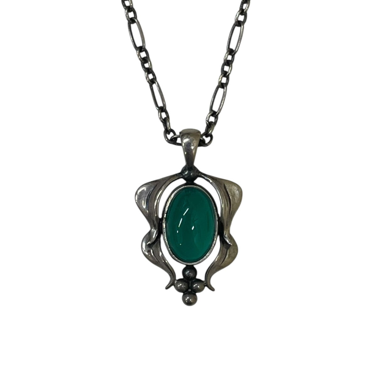 Georg Jensen アジア限定 グリーンアゲートイヤーペンダント ネックレス 古着・中古-1枚目のアイテム画像