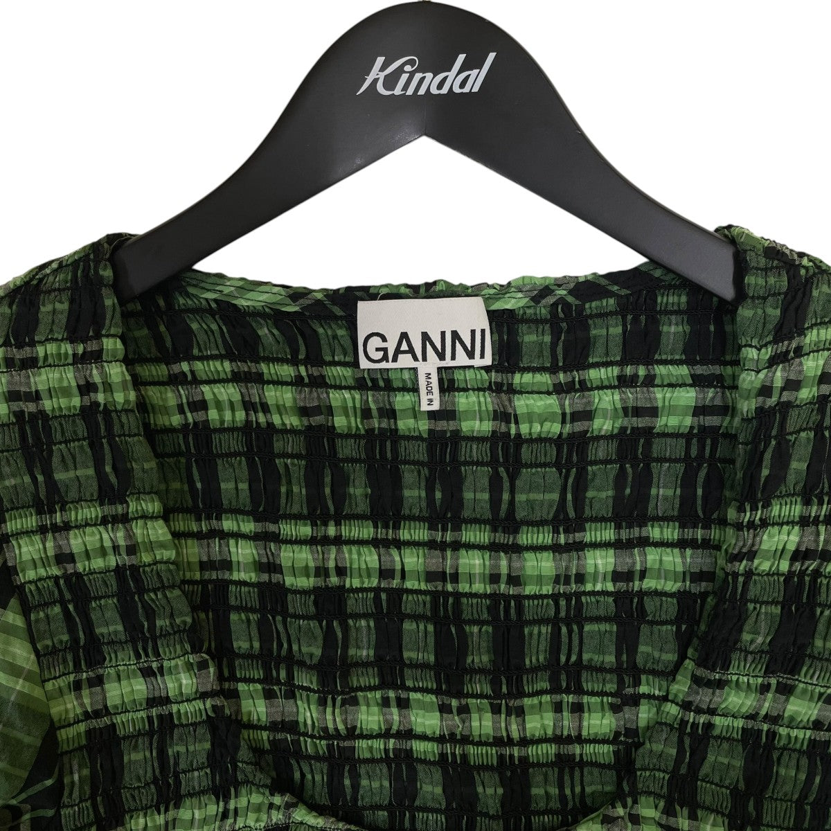 Ganni シアサッカーチェックワンピースギンガムチェック柄 長袖ワンピース6482 古着・中古-3枚目のアイテム画像