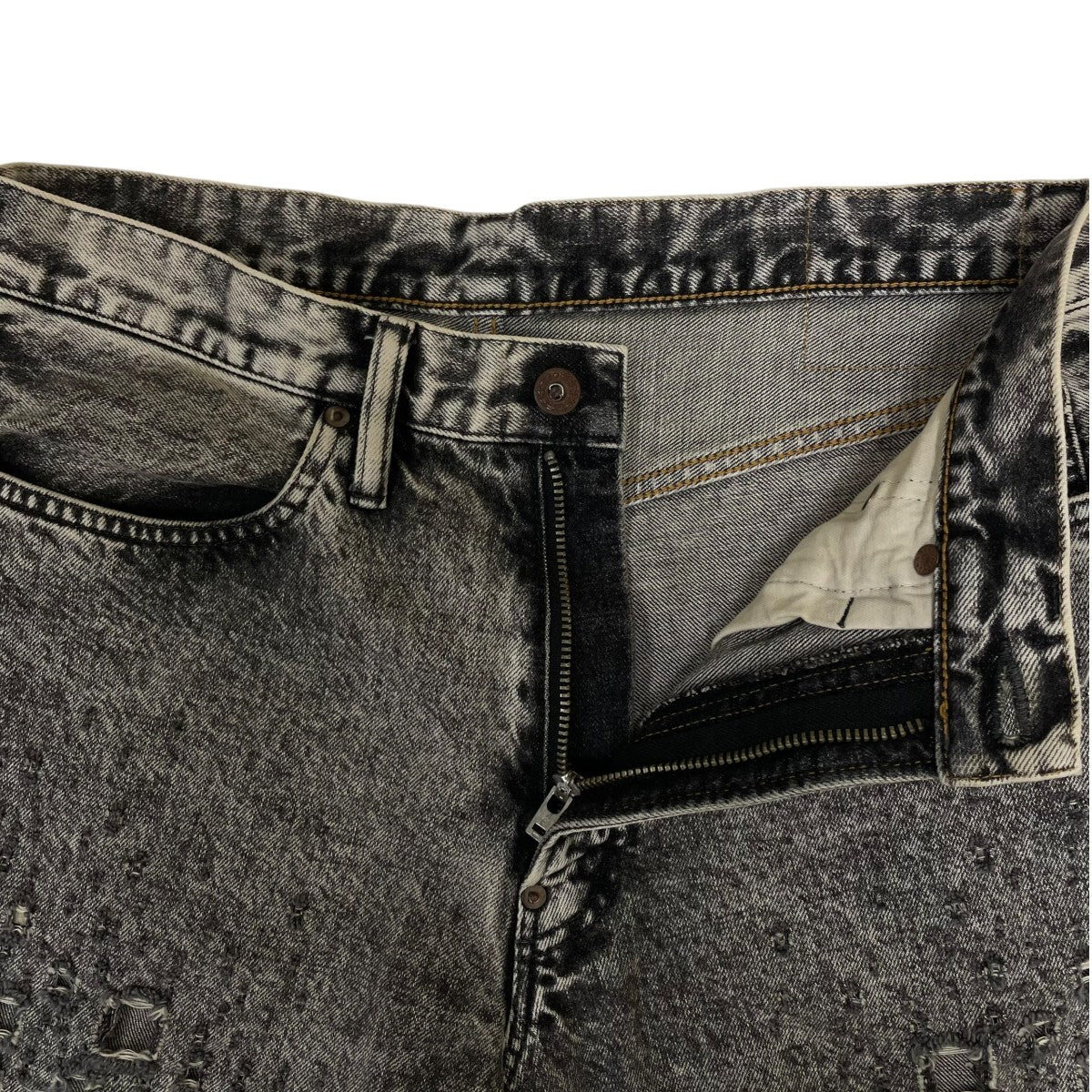 SUGARHILL CRASHED BLACK MODERN DENIM WIDE SHORTSダメージ加工 デニムショートパンツ ハーフパンツ2441000434 古着・中古-4枚目のアイテム画像
