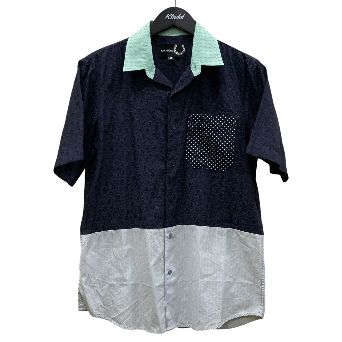 RAF SIMONS×FRED PERRY 花柄 ドット柄 ストライプ柄 切替 デザイン オープンカラー 半袖シャツ コットンシャツSM4230 古着・中古-1枚目のアイテム画像