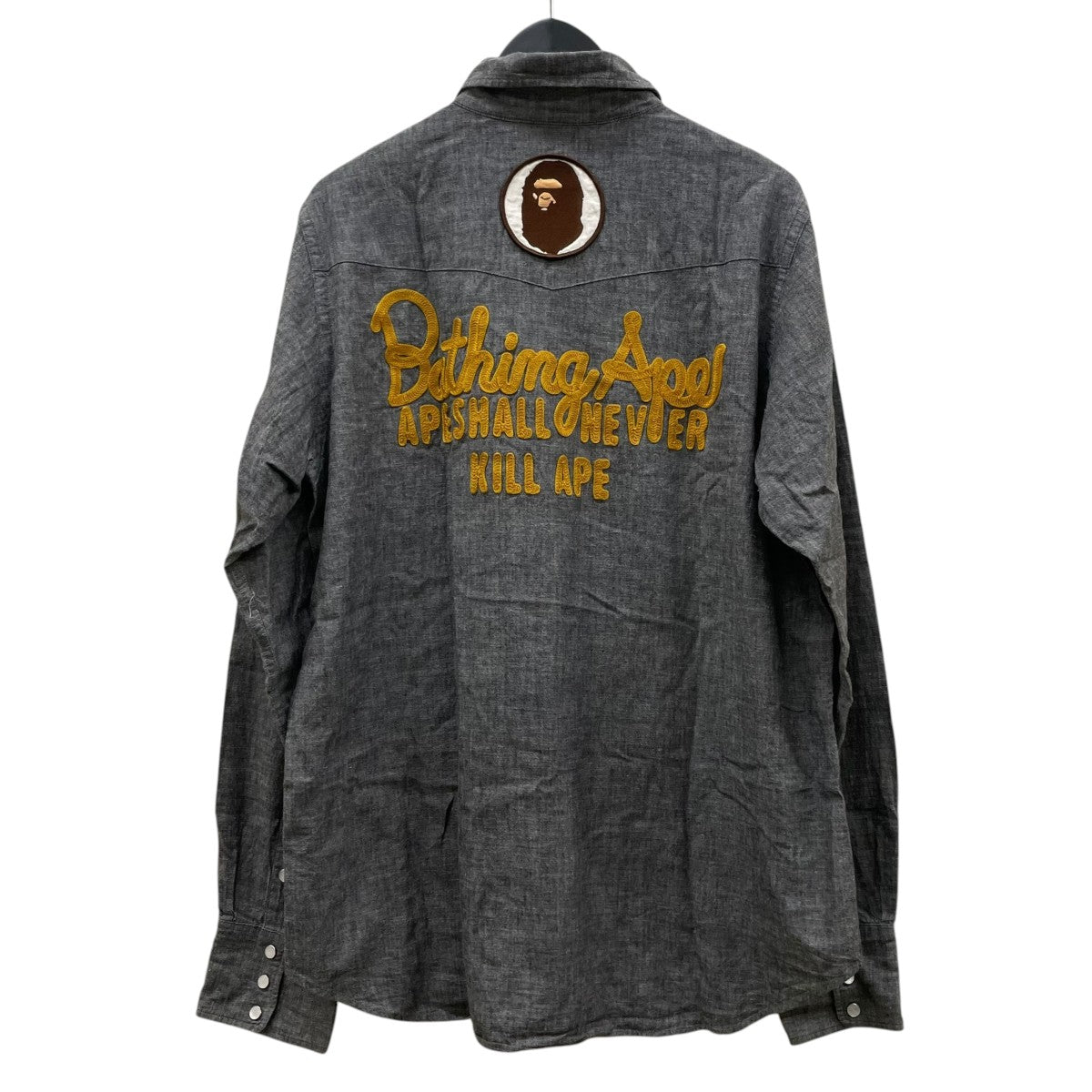 Bathing Ape APE SHALL NEVER KIL APEエイプヘッド ワッペン 長袖シャツ コットンシャツ
