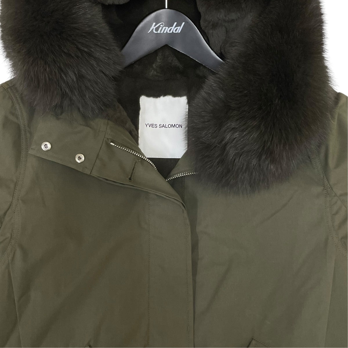 YVES SALOMON Long Iconic parka in waterproof cotton blend with fox and rabbit furモッズダウンコート22WFM01385F52X 古着・中古-3枚目のアイテム画像