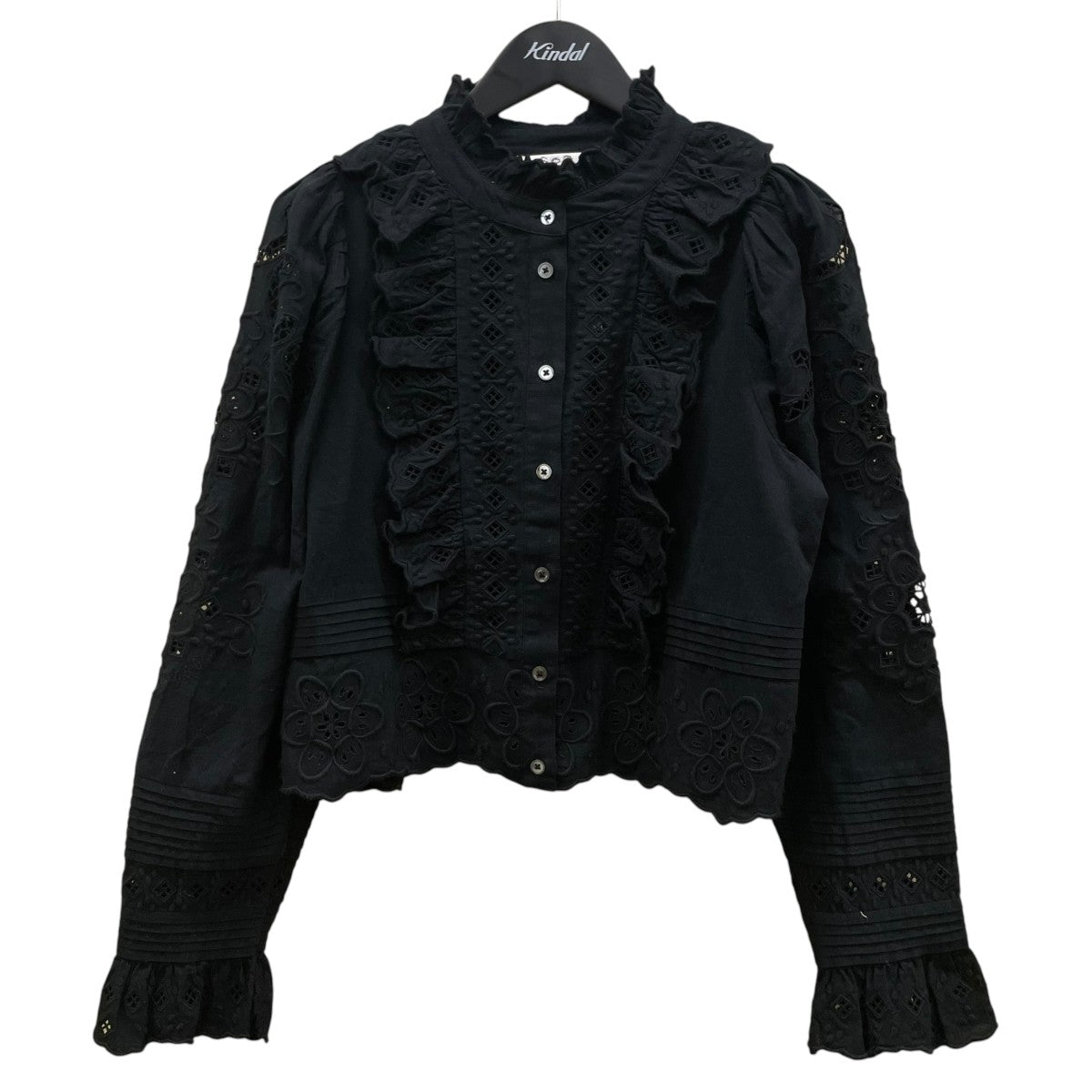 Kiara Embellished Long Sleeve Topコットン リネン 刺繍 フリル 長袖ブラウスPF22-118