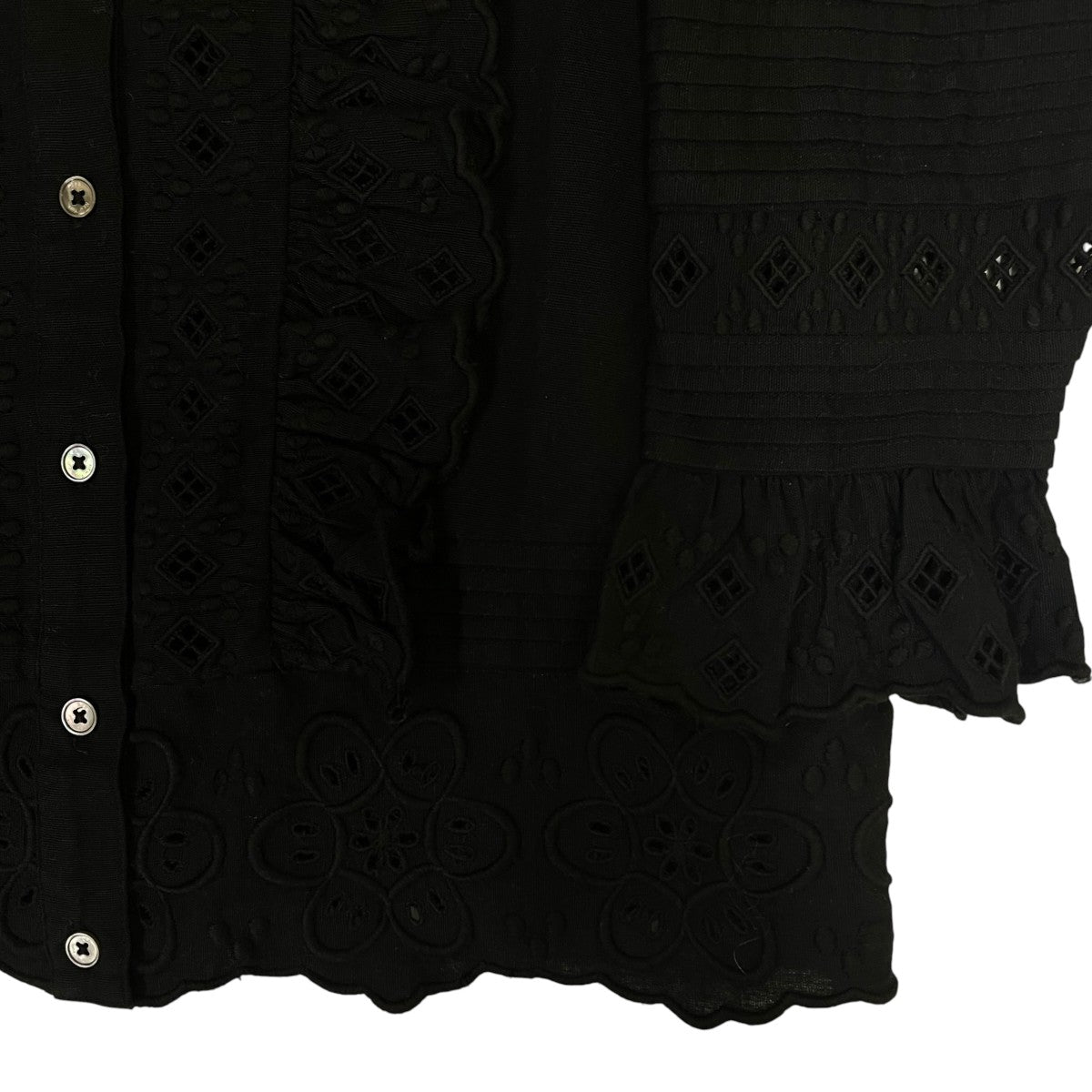 Kiara Embellished Long Sleeve Topコットン リネン 刺繍 フリル 長袖ブラウスPF22-118