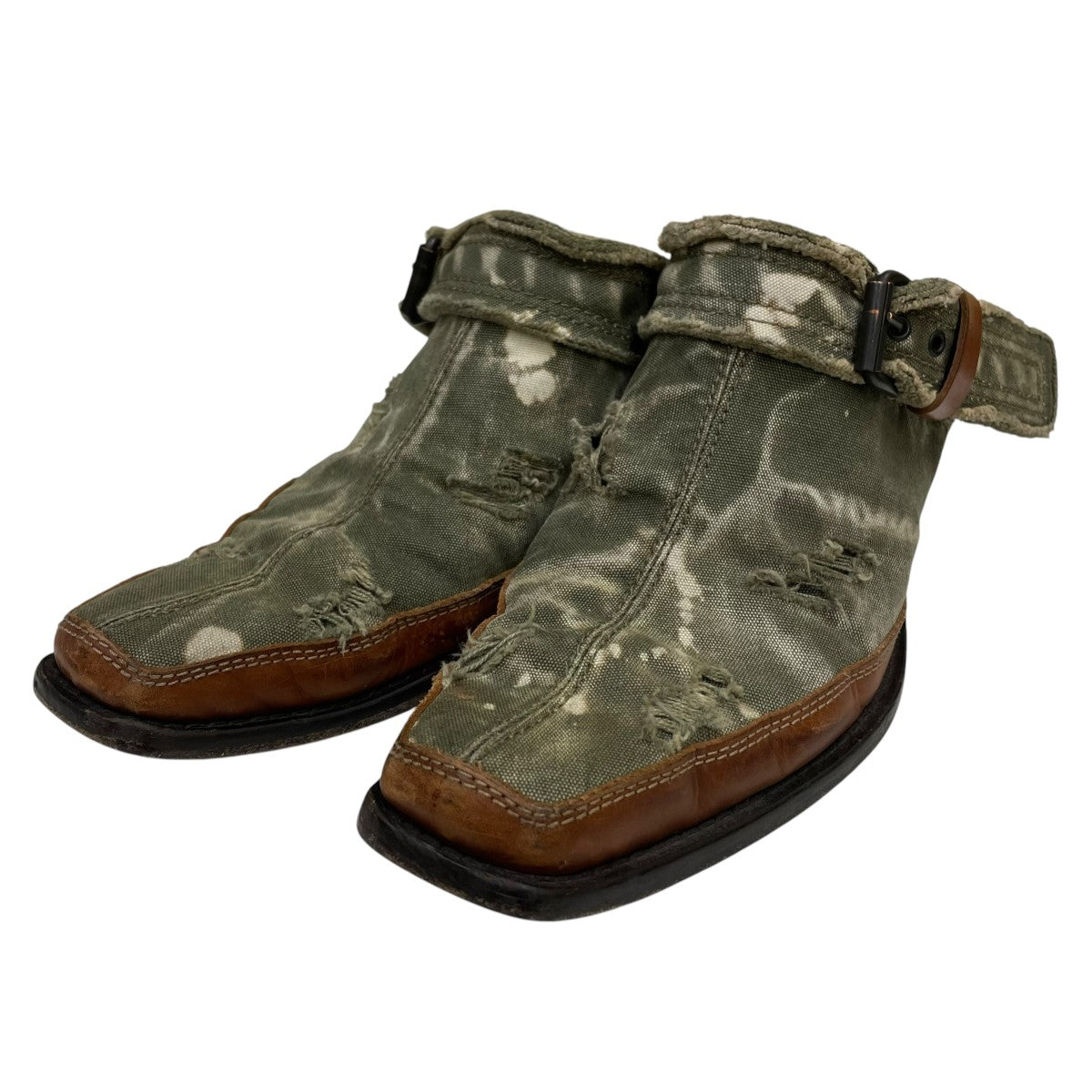 D-SANTIAGO MULE Cダメージ加工 キャンバス素材 ヒールミュール ドレスシューズ