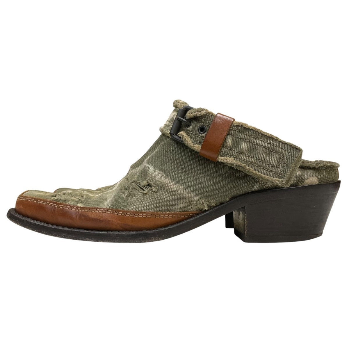 D-SANTIAGO MULE Cダメージ加工 キャンバス素材 ヒールミュール ドレスシューズ