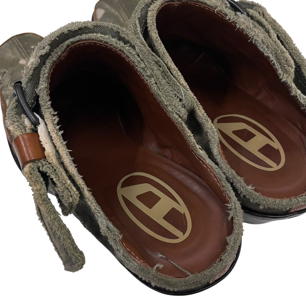 D-SANTIAGO MULE Cダメージ加工 キャンバス素材 ヒールミュール ドレスシューズ