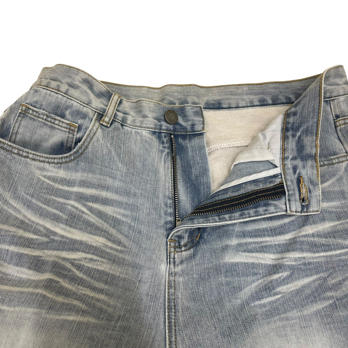 Washed Cat Whisker Denim Patchwork Sweatpantsデニムパンツ