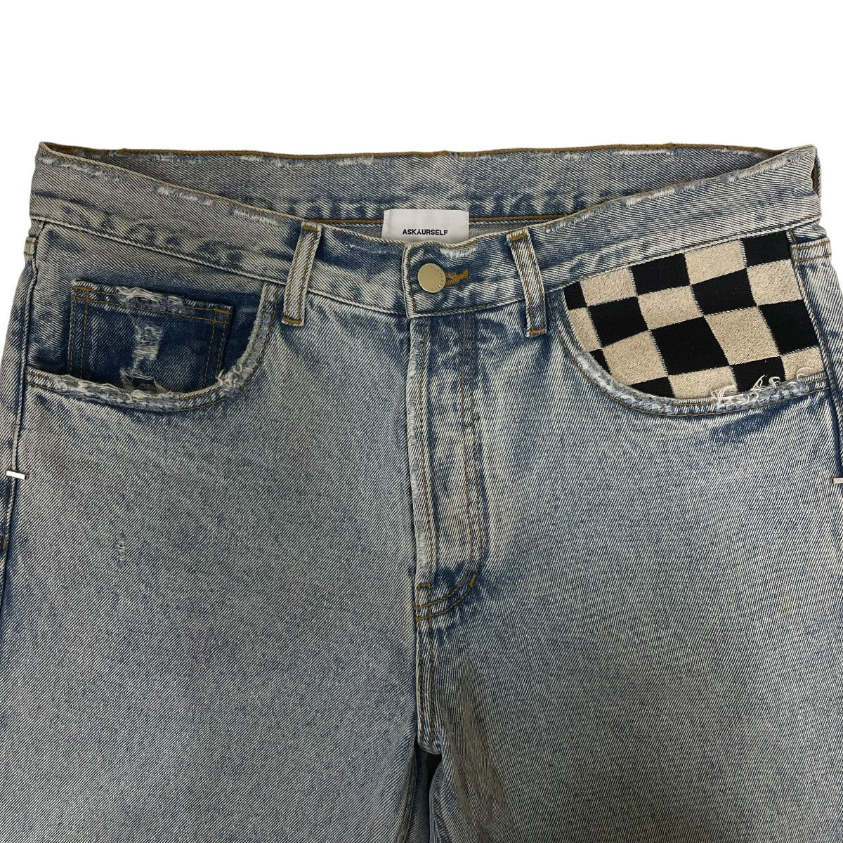 FLARE CHECKERED BAGGY フレア チェッカード バギー ジーンズチェッカーボード柄 ダメージ加工 ワイドフレアシルエット コットン デニムパンツ