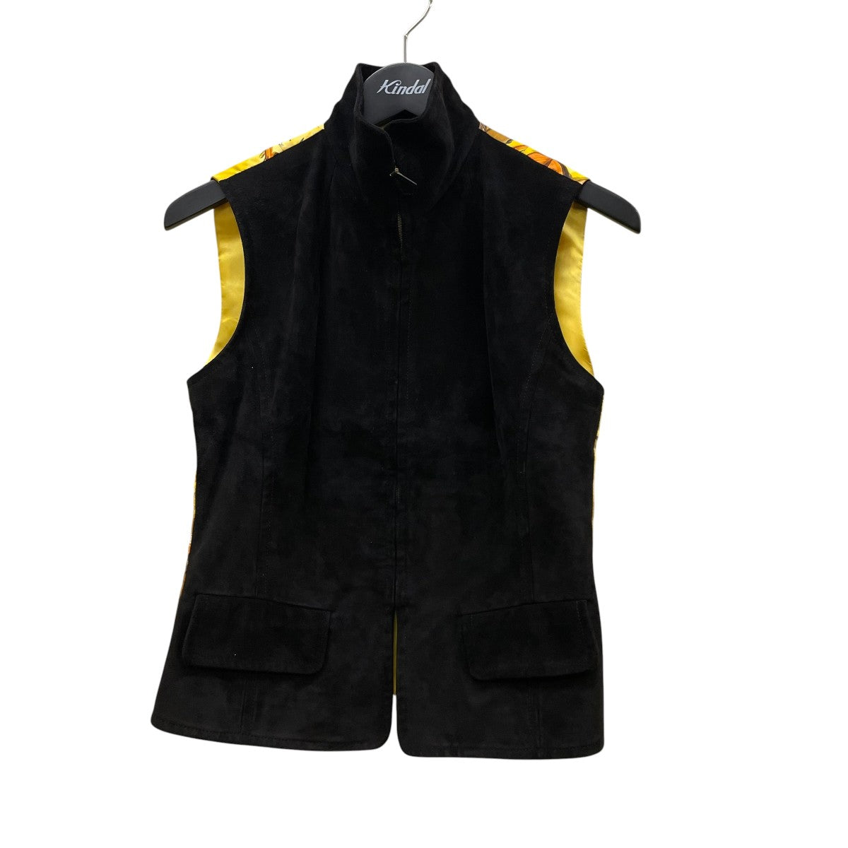 Black Suede Yellow Silk Concerto Violinist Zip Vestベスト